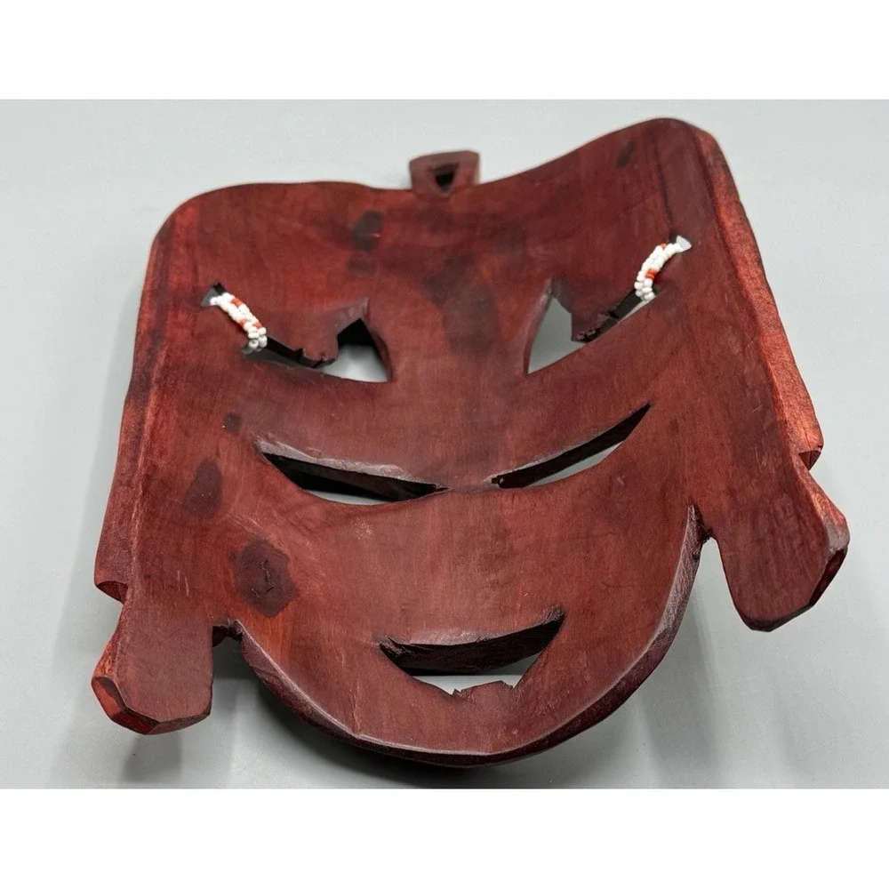 Vintage Hand Carved Wooden African Maasai Beaded Mask Kenya Wall Decor
